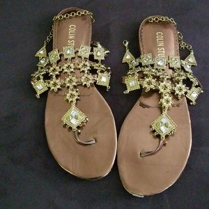 BRONZE JEWELED FLAT SANDALS